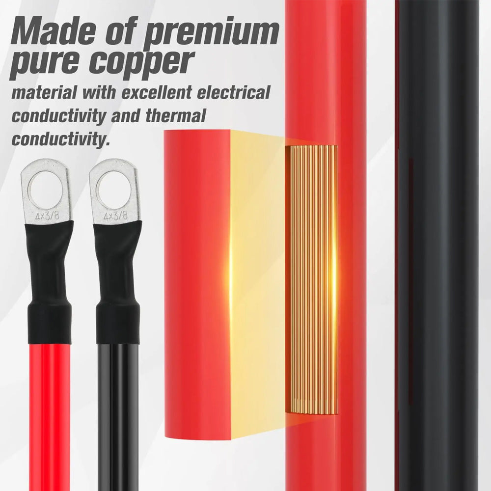 Pair 1.2M 4AWG Car Battery Cable Black Red Silicone Cable with M10 Eye Terminals