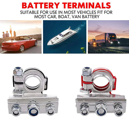 Pair Top Post Battery Terminal Connector Clamp Kit Positive Negative Car Boat