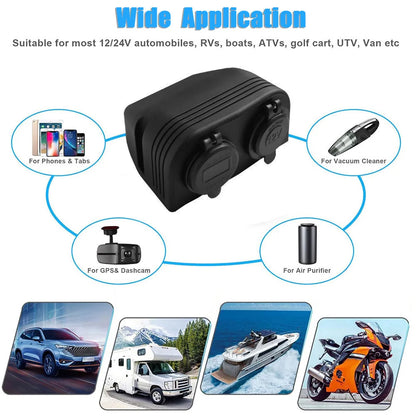 Tent Type Panel PD USB C & QC3.0 Charger & Voltmeter + Cigarette Lighter Socket