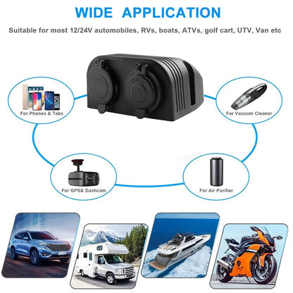 Tent Type Panel PD USB C & QC3.0 USB Charger & Switch + Cigarette Lighter Socket