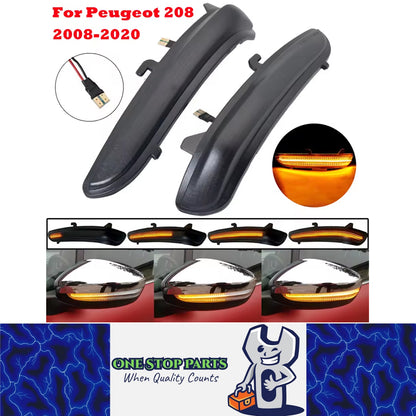 2x Dynamic Turn Signal Led Rearview Mirror Light for Peugeot 2008 208 Citroen C3