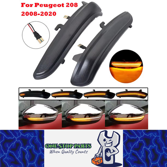 2x Dynamic Turn Signal Led Rearview Mirror Light for Peugeot 2008 208 Citroen C3