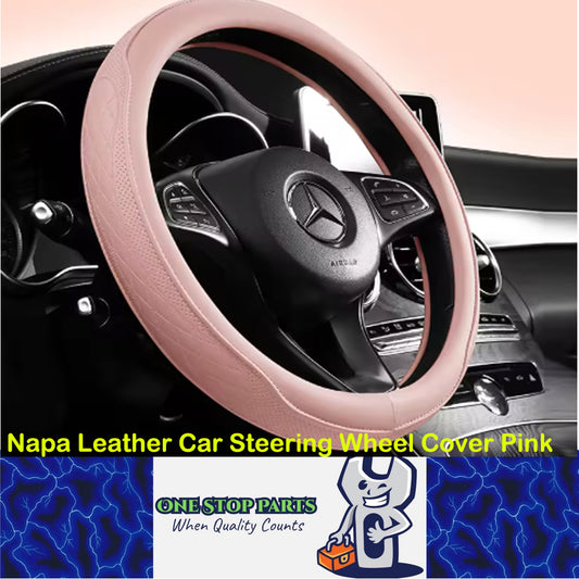 Napa Leather Car Steering Wheel Cover Universal 38cm Non-slip Breathable Pink