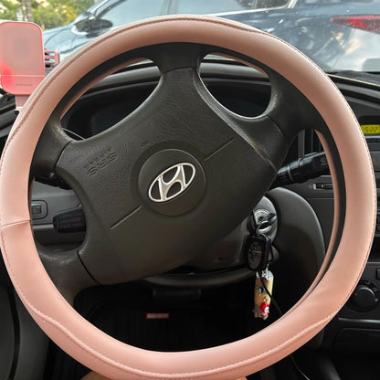 Napa Leather Car Steering Wheel Cover Universal 38cm Non-slip Breathable Pink