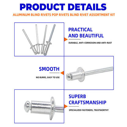 260pcs Pop Rivets Assortment Kit 12 Sizes Aluminum Blind Rivets Furniture & Car