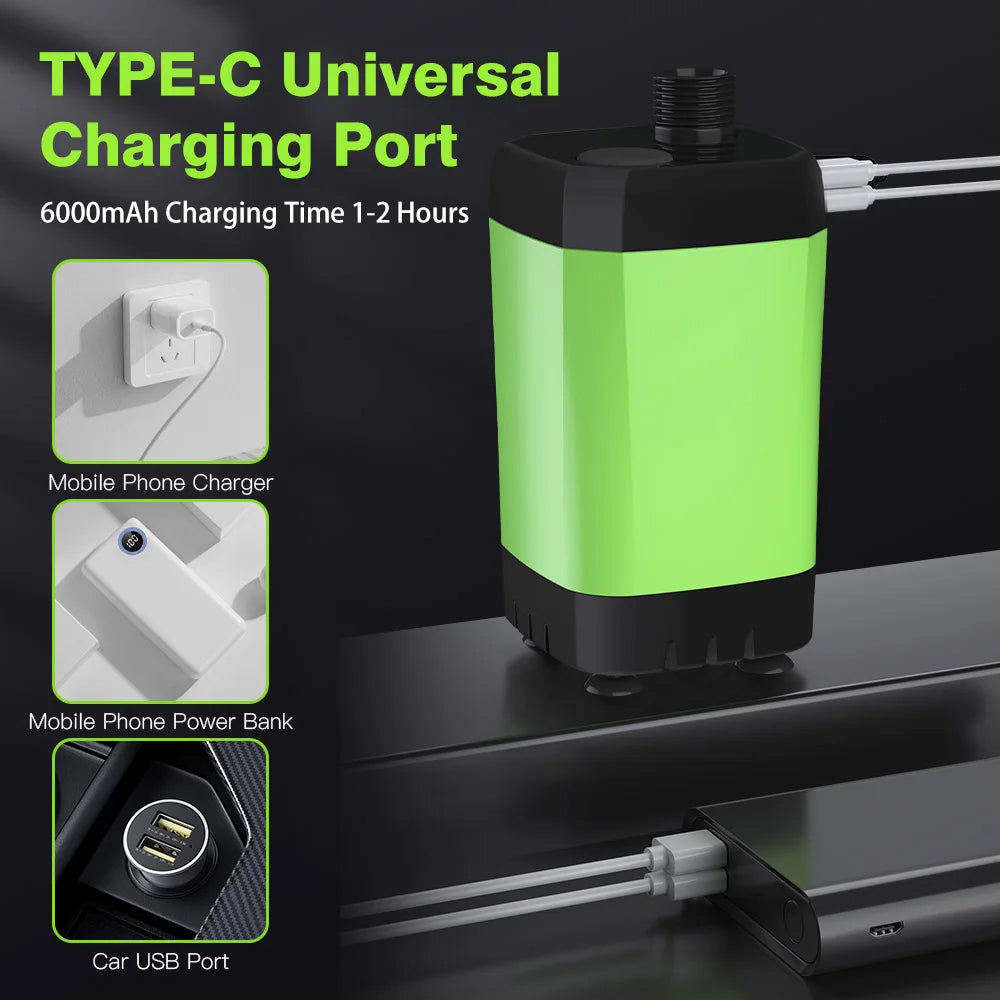 Grey Portable Camping Shower Pump Shower Kit with 6000mAh Battery LED Display