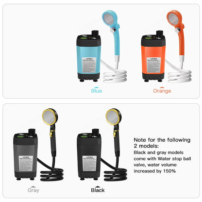 Blue Portable Camping Shower Pump Shower Kit with 6000mAh Battery LED Display