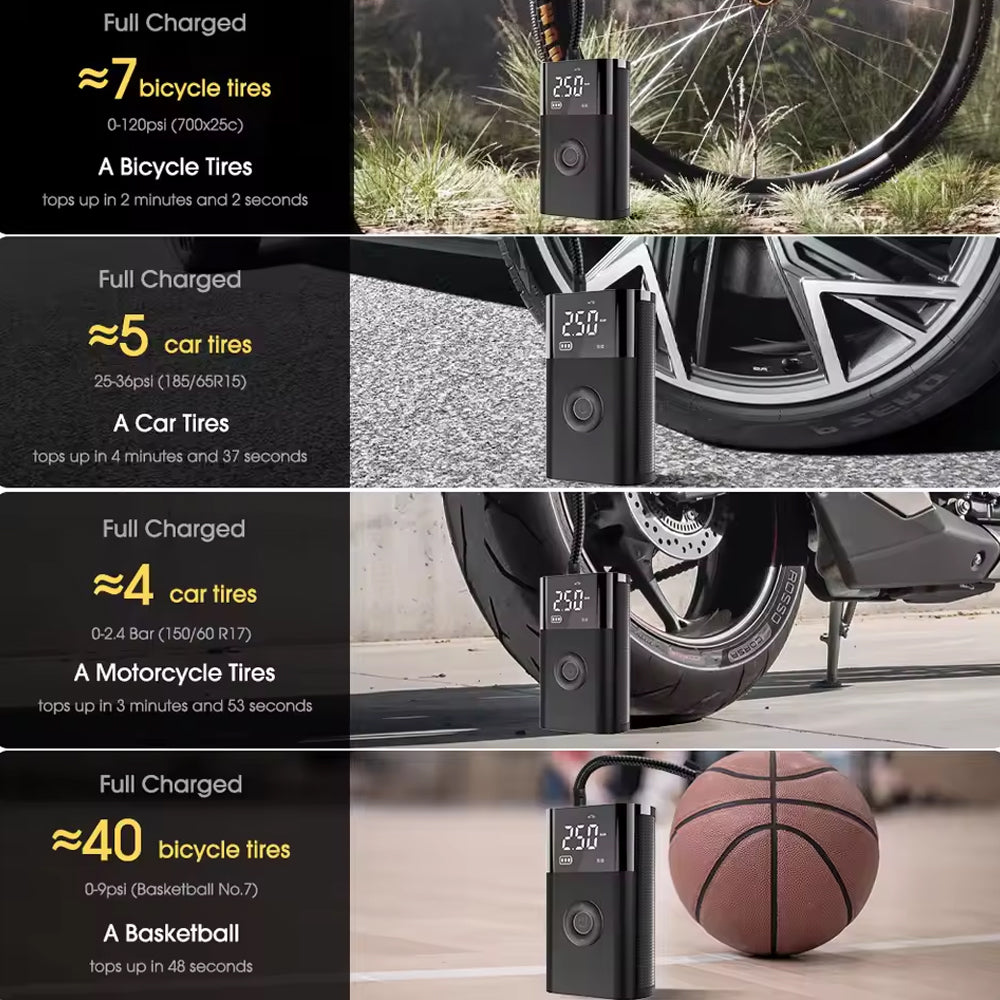 Portable Tire Inflator Rechargeable 150psi Air Pump Compressor Car Bicycle Ball