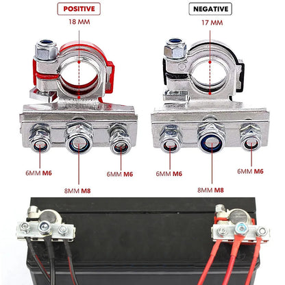 Pair Top Post Battery Terminal Connector Clamp Kit Positive Negative Car Boat