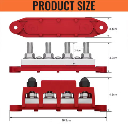 M8 Bus Bar 12V-48V 400A Power Distribution Block 4xM8 Posts Studs 3xM4 Terminals