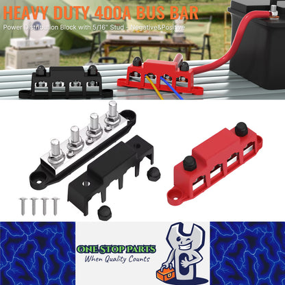 M8 Bus Bar 12V-48V 400A Power Distribution Block 4xM8 Posts Studs 3xM4 Terminals
