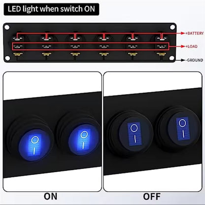 Pre Wired 6 Gang Blue LED Rocker Switch Panel 12V 20A Panel for Car Truck Marine