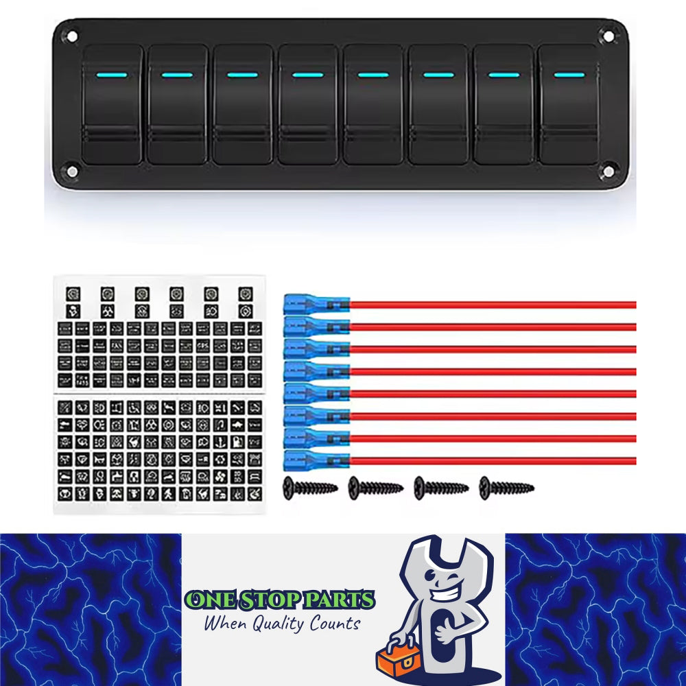 Pre-wired 8 Gang Blue LED Rocker Switch Panel 12-24V for Car Caravan Boat Marine