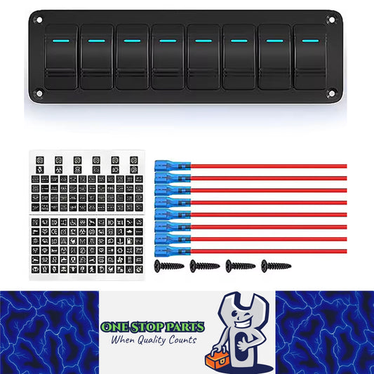 Pre-wired 8 Gang Blue LED Rocker Switch Panel 12-24V for Car Caravan Boat Marine