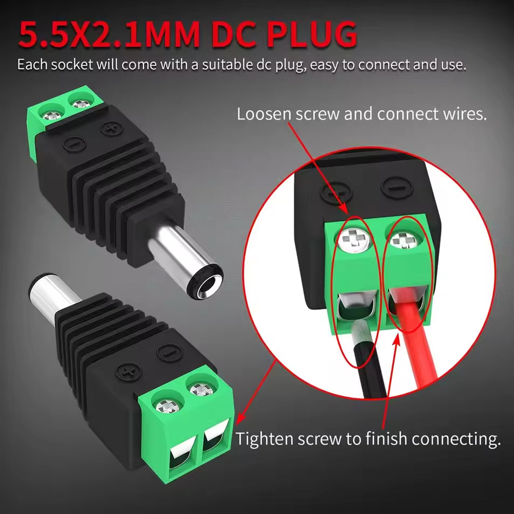 1 Pair 5.5x2.1MM Pre-Wired Female DC Power Jack Panel Mount & Male DC Connector