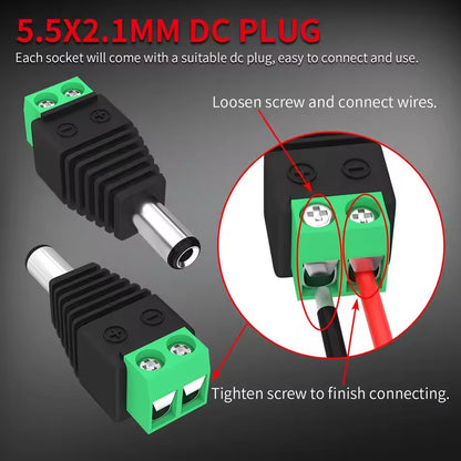 1 Pair 5.5x2.1MM Pre-Wired Female DC Power Jack Panel Mount & Male DC Connector
