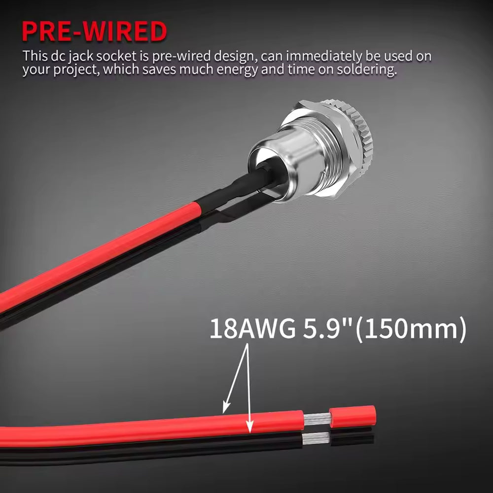 1 Pair 5.5x2.1MM Pre-Wired Female DC Power Jack Panel Mount & Male DC Connector