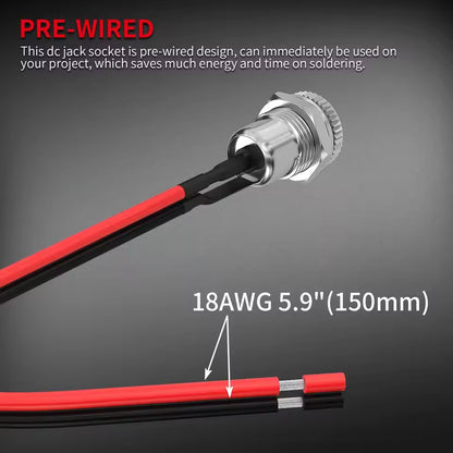 1 Pair 5.5x2.1MM Pre-Wired Female DC Power Jack Panel Mount & Male DC Connector