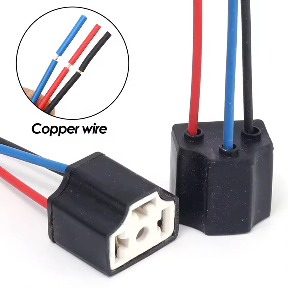 2 x Pre Wired H4 Sockets 3 Wire H4 Headlamp Socket Pair For Headlights (2pcs)