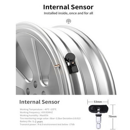 Tyre Pressure Monitor System TPMS Solar USB Tire Alarm with 4 Internal Sensors