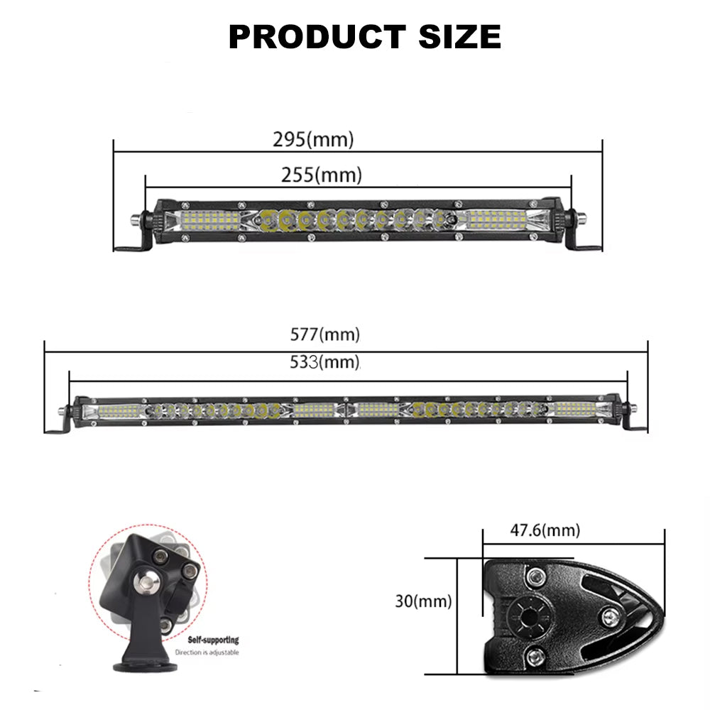 12v-24v Slim 533mm LED Light Bar Spot and Flood Beam Single Row Aluminium Bar
