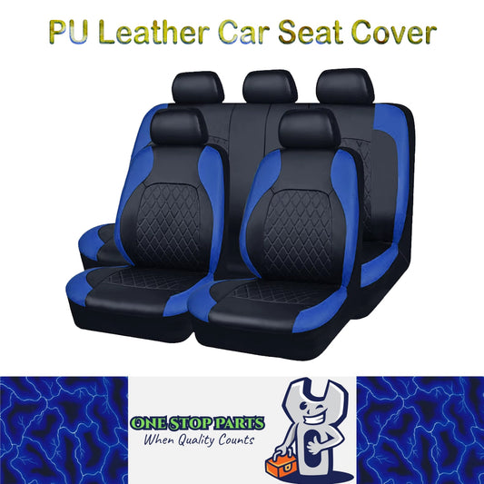 Blue PU Leather Car Seat Cover Full Surrounded Seat Protector Universal Size