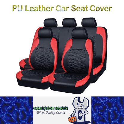 Red PU Leather Car Seat Cover Full Surrounded Seat Protector Universal Size