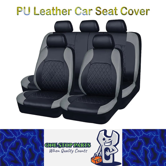 Grey PU Leather Car Seat Cover Full Surrounded Seat Protector Universal Size