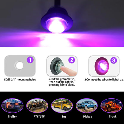 50 x Purple Round LED Side Marker Lamps 1.91CM 3LED 12V LED Indicator Lights