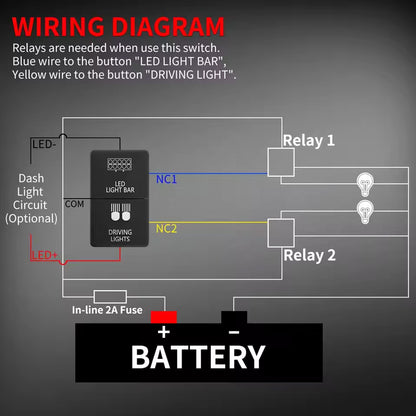12V Car Dual Push Button Switch for Toyota LED Light Bar and Driving Light