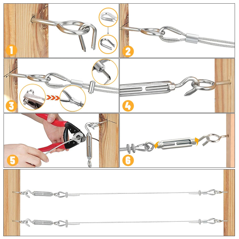20m x 2mm PVC Coated 304 Stainless Steel Cable Kit with 51 Accessories Wire Rope