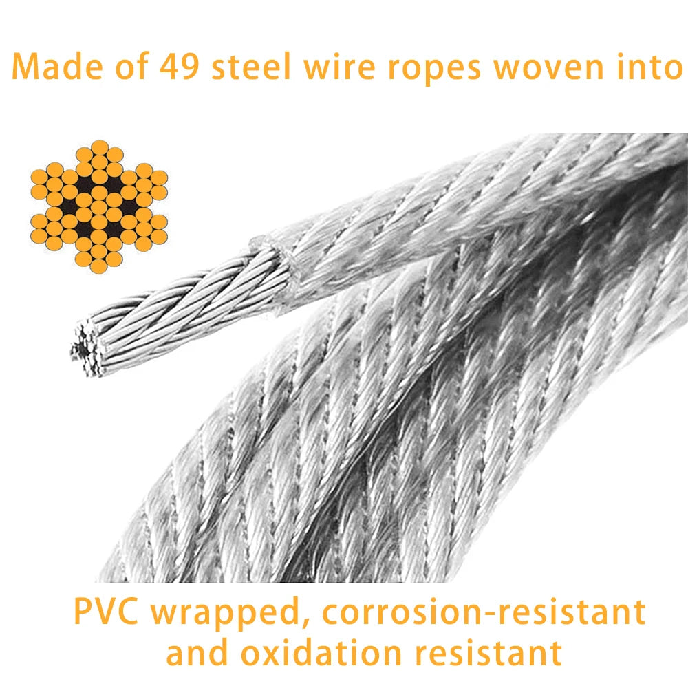 20m x 2mm PVC Coated 304 Stainless Steel Cable Kit with 51 Accessories Wire Rope