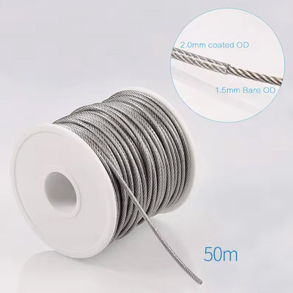 50m x 2mm PVC Coated 304 Stainless Steel Cable Kit with 56 Accessories Wire Rope
