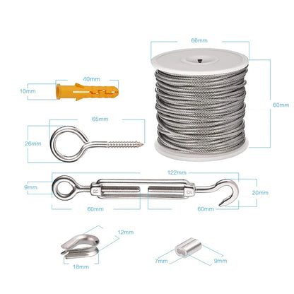 50m x 2mm PVC Coated 304 Stainless Steel Cable Kit with 56 Accessories Wire Rope