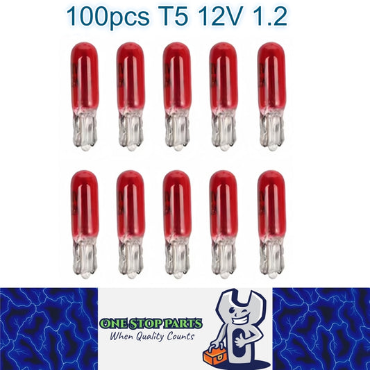 100 x 12V 1.2W T5 Wedge RED Globes TYPE T-5mm Dashboard Coated Globes (100pcs)