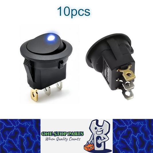 10 x Round Rocker Switch Car Boat Dashboard 3 Pin ON-OFF 12V 20A Switch Blue LED