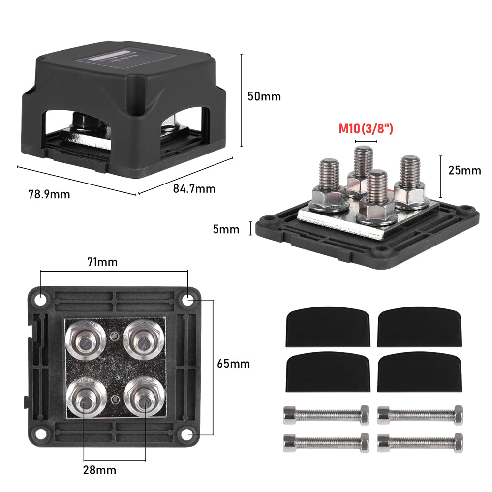 1 x 400A Bus Bar 12-48V 4x M10 Terminals Studs Marine Boat RV Ute Distribution