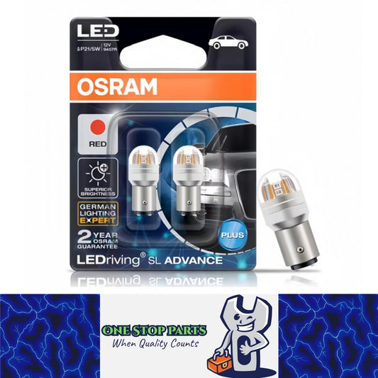 2 x OSRAM 1157 BAY15D Red LED Globes 12V P21/5W LED Signal Light Stop/Tail Lamp