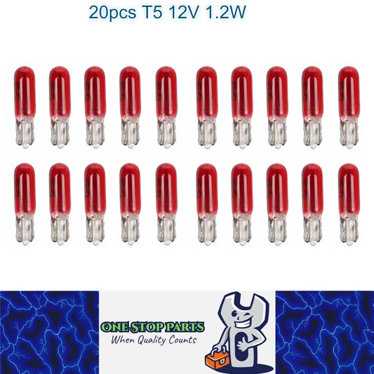 20 x 12V 1.2W T5 Wedge RED Globes TYPE T-5mm Dashboard Coated Globes (20pcs)