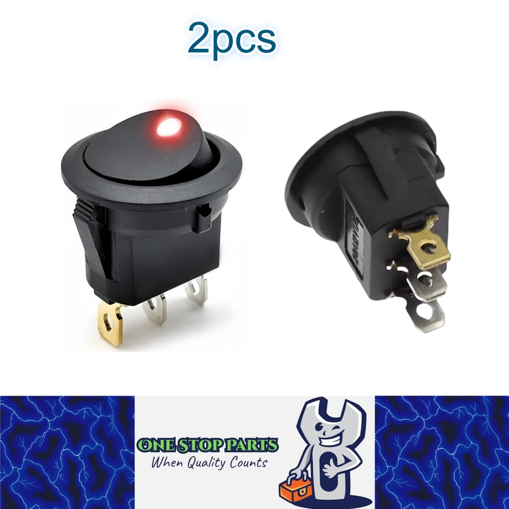 2 x Round Rocker Switch Car Boat Dashboard 3 Pin ON-OFF 12V 20A Switch Red LED