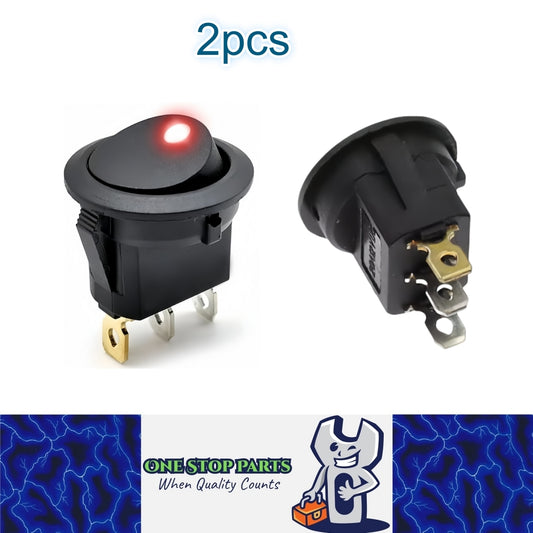 2 x Round Rocker Switch Car Boat Dashboard 3 Pin ON-OFF 12V 20A Switch Red LED