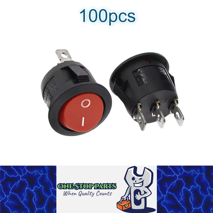 100 xRound Rocker Switch Car Boat Dashboard 3 Pin ON/OFF Power Switch Red Button