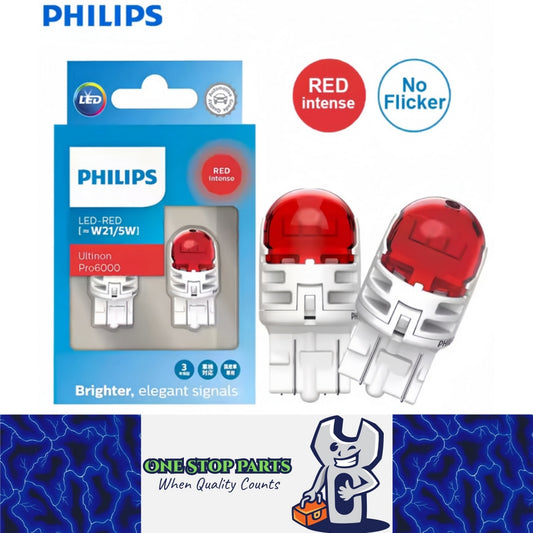 2 x Philips T20 7443 Red LED Globes 12V Philips 7443 Red LED Tail Signal Light