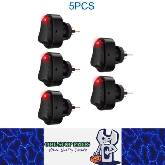 5 x Red LED Oval Rocker Switch 12V 30A 3 PIN ON/OFF Switch for Car Marine Boat