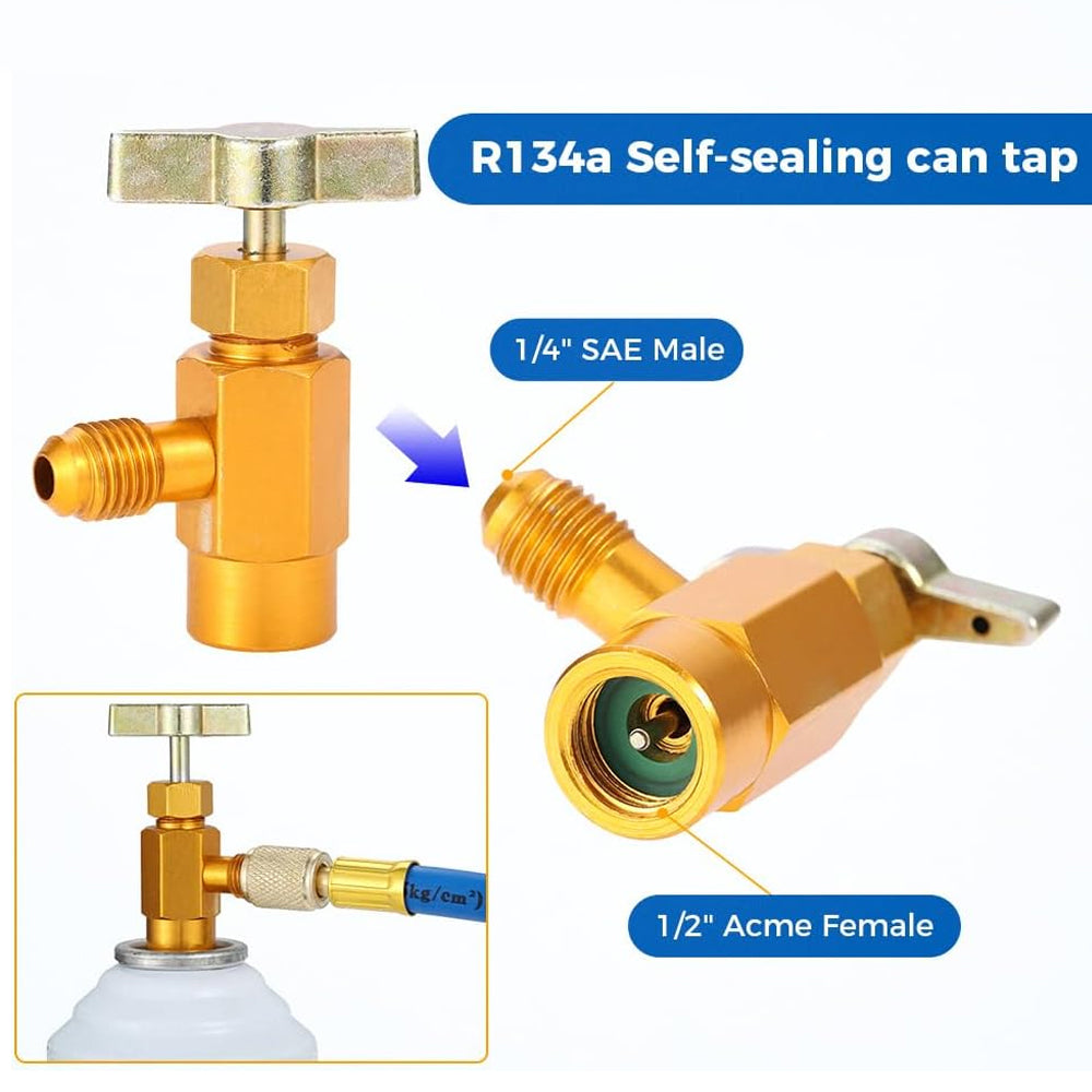 R134A Recharge Hose Kit with Gauge AC Refrigerant Charging Pipe Can Tap Adapter