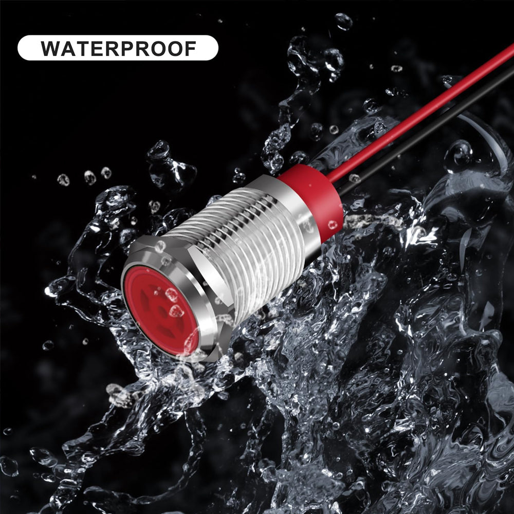 2 x Red LED Indicator Light 12mm Metal 12V-24V Pilot Signal Lamp IP67 Car Boat