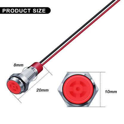 10 x Red LED Indicator Light 8mm Metal 12V-24V Pilot Signal Lamp IP67 Car Boat