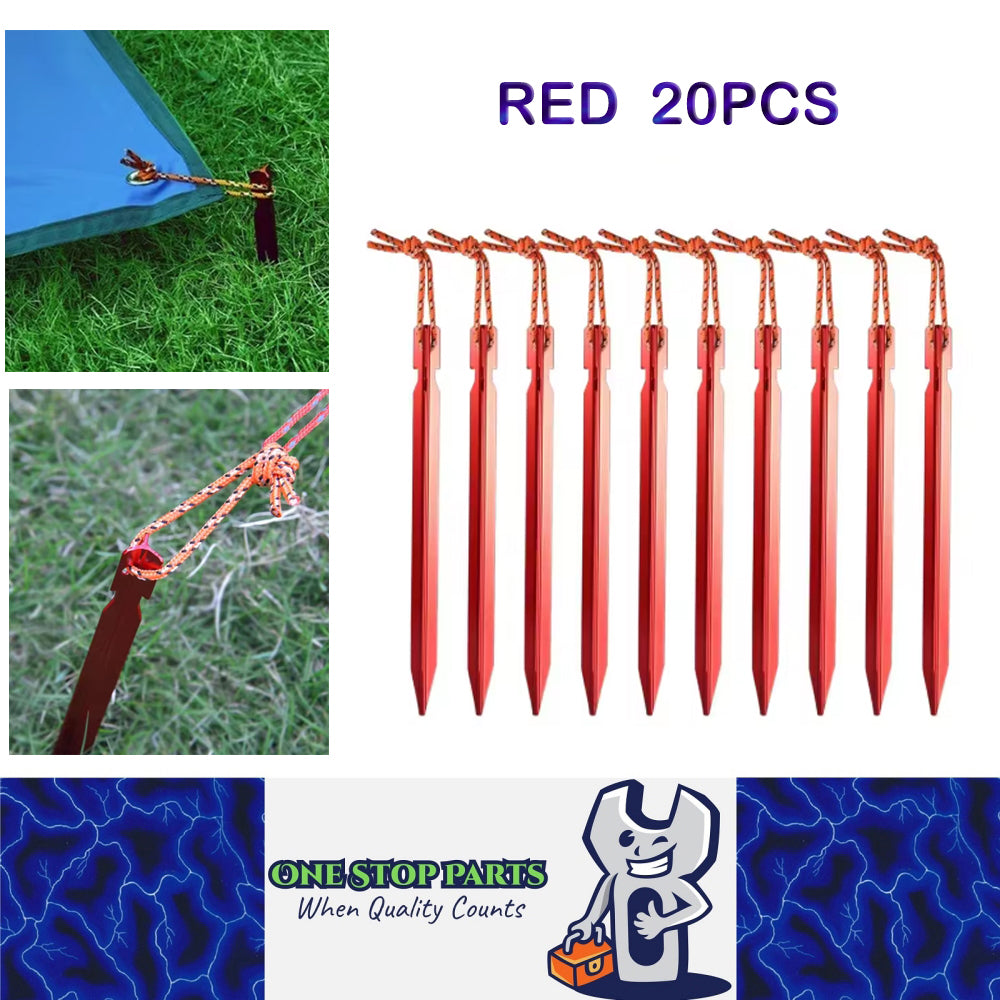 20 x Red Tent Stakes 18CM Tri-Beam Tent Pegs with Rope Ground Nails Stakes