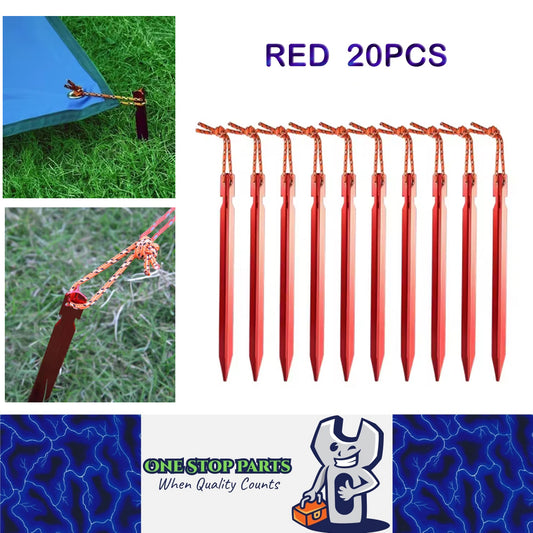 20 x Red Tent Stakes 18CM Tri-Beam Tent Pegs with Rope Ground Nails Stakes