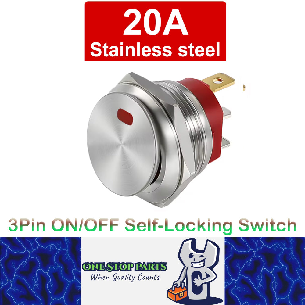 Red LED 22mm Metal Push Button Switch 12V 20A 3Pin ON/OFF Self-Locking ...
